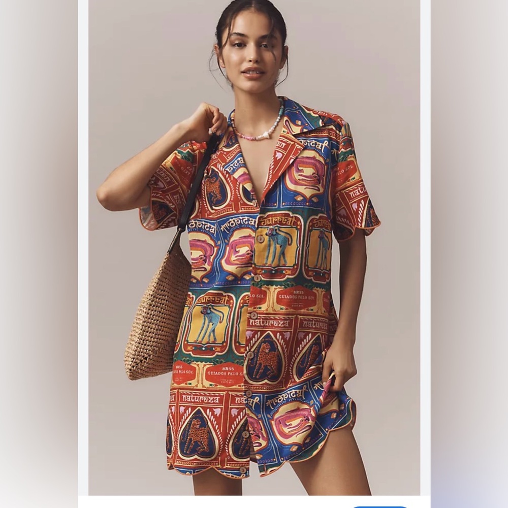 FARM Rio x Anthropologie Multicolor Graphic Mini Dress